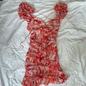 Boutique Floral open-back ruffle form-fitting mini dress
